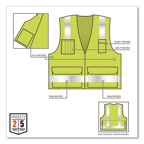 GloWear 8250Z Class 2 Surveyors Zipper Vest, Polyester, 4X-Large/5X-Large, Lime, Ships in 1-3 Business Days