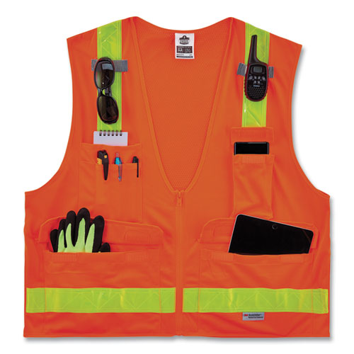 GloWear 8250ZHG Class 2 Hi-Gloss Surveyors Zipper Vest, Polyester, 4X-Large/5X-Large, Orange, Ships in 1-3 Business Days