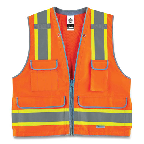 ergodyne® GloWear 8254HDZ Class 2 Heavy-Duty Surveyors Zipper Vest, Polyester, 2X-Large/3X-Large, Orange, Ships in 1-3 Business Days