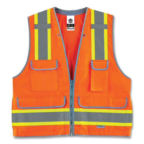 Ergodyne® Glowear 8254Hdz Class 2 Heavy-Duty Surveyors Zipper Vest, Polyester, 2X-Large/3X-Large, Orange, Ships In 1-3 Business Days