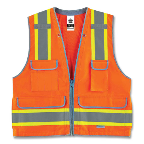 Ergodyne® Glowear 8254Hdz Class 2 Heavy-Duty Surveyors Zipper Vest, Polyester, 4X-Large/5X-Large, Orange, Ships In 1-3 Business Days