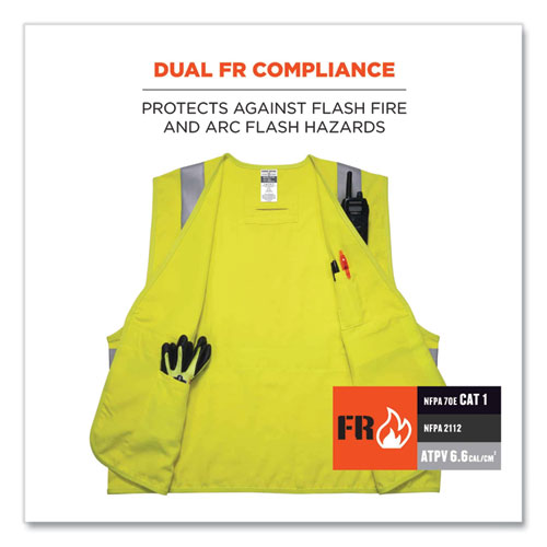 GloWear 8261FRHL Class 2 Dual Compliant FR Hook and Loop Safety Vest, 2X-Large/3X-Large, Lime, Ships in 1-3 Business Days
