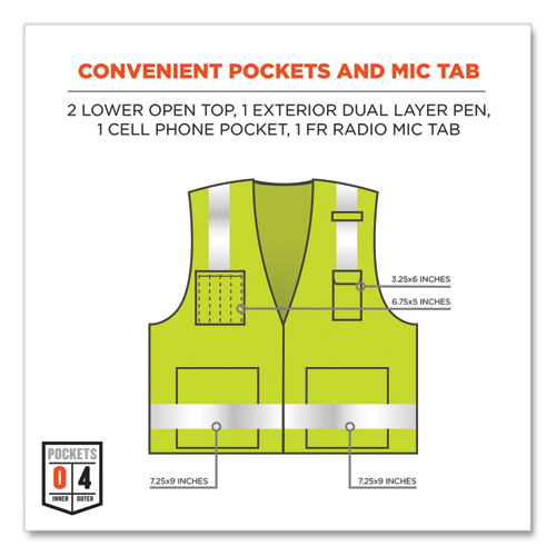 Image of Ergodyne® Glowear 8262Frz Class 2 Fr Surveyor Zipper Vest, Tencel/Modacrylic/Para-Aramid/Kevlar, S/M, Lime, Ships In 1-3 Business Days