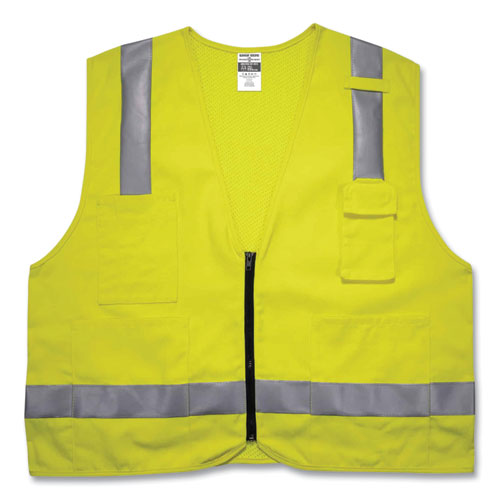 Ergodyne® Glowear 8262Frz Class 2 Fr Surveyor Zipper Vest, Tencel/Modacrylic/Para-Aramid/Kevlar, L/Xl, Lime, Ships In 1-3 Business Days