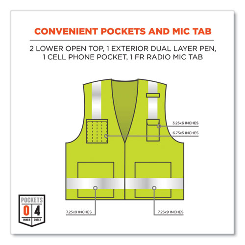 Image of Ergodyne® Glowear 8262Frz Class 2 Fr Surveyor Zipper Vest, Tencel/Modacrylic/Para-Aramid/Kevlar, L/Xl, Lime, Ships In 1-3 Business Days