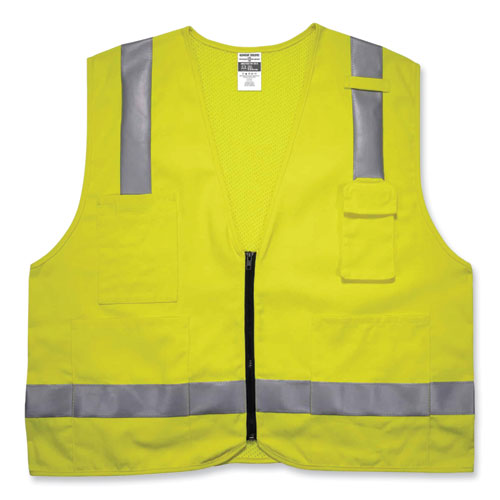 Ergodyne® Glowear 8262Frz Class 2 Fr Surveyor Zip Vest, Tencel/Modacrylic/Para-Aramid/Kevlar, 4Xl/5Xl, Lime, Ships In 1-3 Business Days