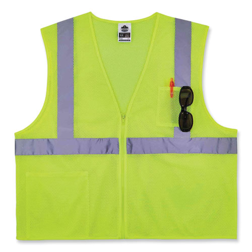 Image of ergodyne® GloWear 8256Z Class 2 Self-Extinguishing Zipper Vest, Polyester, Small/Medium, Lime