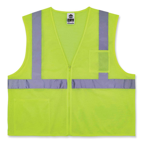 GloWear 8256Z Class 2 Self-Extinguishing Zipper Vest, Polyester, Large/X-Large, Lime, Ships in 1-3 Business Days