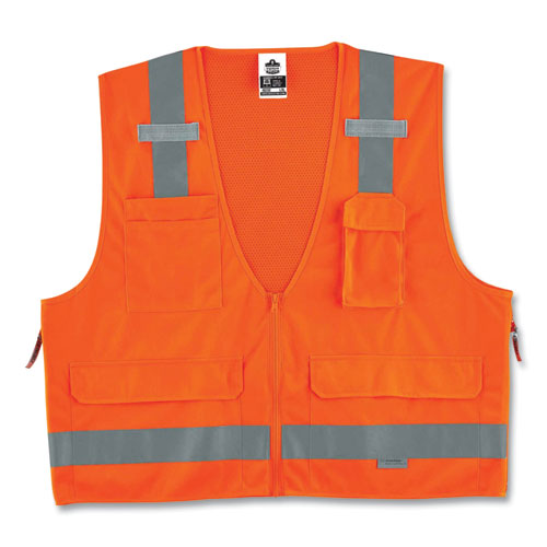 ergodyne® GloWear 8250Z Class 2 Surveyors Zipper Vest, Polyester, Small/Medium, Orange, Ships in 1-3 Business Days