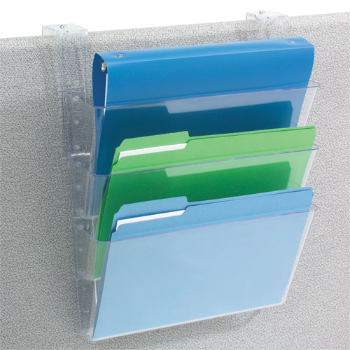 Image of DocuPocket Three-Pocket File Partition Set with Brackets, 3 Sections, Letter Size, 13" x 4" x 20", Clear, 3/Set