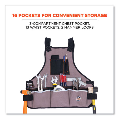 Image of Ergodyne® Arsenal 5700 16-Pocket Apron, 16 Compartments, 20.8 X 23.6, Canvas, Gray, Ships In 1-3 Business Days