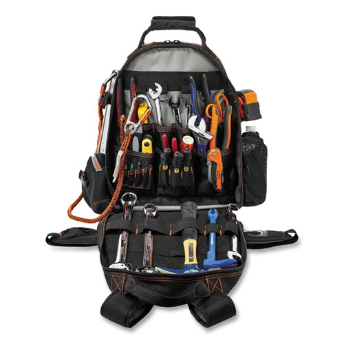 Image of Ergodyne® Arsenal 5843 Tool Backpack Dual Compartment, 26 Comp, 8.5X13.5X18, Ballistic Polyester, Black/Gray,Ships In 1-3 Business Days