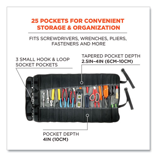 Arsenal 5870 Tool Roll-Up, 25 Compartments, 27 x 14.5, Polyester, Gray, Ships in 1-3 Business Days