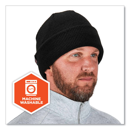 Image of Ergodyne® N-Ferno 6811Z Rib Knit Hat With Zipper For Bump Cap Insert, One Size Fits Most, Black, Ships In 1-3 Business Days
