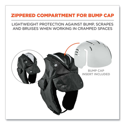 Image of Ergodyne® N-Ferno 6802Zi Zipper Trapper Hat + Universal Bump Cap, L/Xl, Black, Ships In 1-3 Business Days