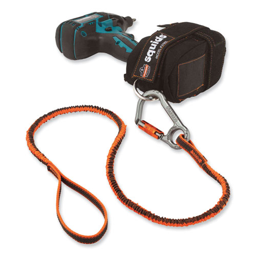 Squids 3108F(x)Tool Lanyard w/Locking Aluminum Carabiner+Loop, 15lb Max Work Cap, 38" to 48",OR/GY,Ships in 1-3 Business Days