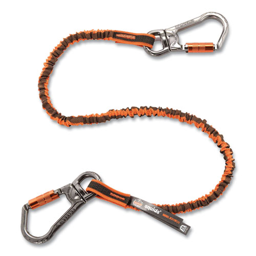 Ergodyne® Squids 3119F(X) Tool Lanyard W/Swiveling Aluminum Carabiners, 25 Lb Max Work Cap, 38" To 48",Or/Gy,Ships In 1-3 Business Days