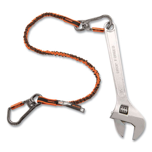 Squids 3119F(x) Tool Lanyard w/Swiveling Aluminum Carabiners, 25 lb Max Work Cap, 38" to 48",OR/GY,Ships in 1-3 Business Days