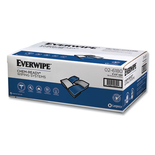 Image of Everwipe™ Chem-Ready Dry Wipes, 1-Ply, 5 X 2.16, Unscented, White, 180/Roll, 6 Rolls/Carton