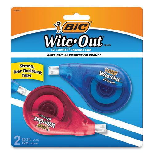 Bic® Wite-Out Ez Correct Correction Tape, Non-Refillable, Blue/Orange Applicators, 0.17" X 472", 2/Pack