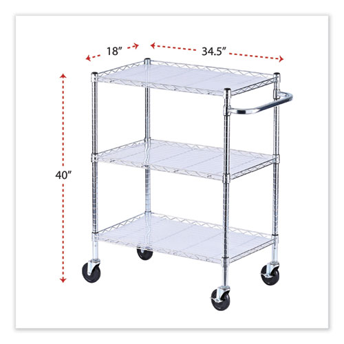 Image of Alera® Three-Shelf Wire Cart With Liners, Metal, 3 Shelves, 600 Lb Capacity, 34.5" X 18" X 40", Silver