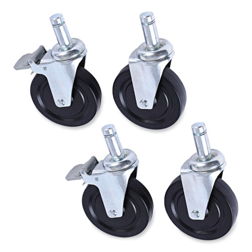Alera® Optional Casters for Wire Shelving, Grip Ring Stem, 3" Wheel, Black, 4/Set (2 Locking)