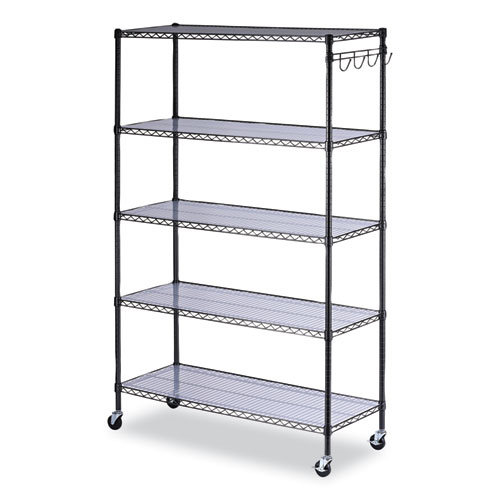Alera® 5-Shelf Wire Shelving Kit With Casters And Shelf Liners, 48W X 18D X 72H, Black Anthracite