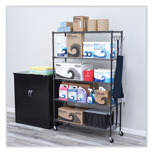 Image of Alera® 5-Shelf Wire Shelving Kit With Casters And Shelf Liners, 48W X 18D X 72H, Black Anthracite