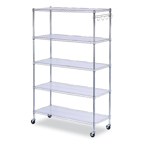 Alera® 5-Shelf Wire Shelving Kit With Casters And Shelf Liners, 48W X 18D X 72H, Silver