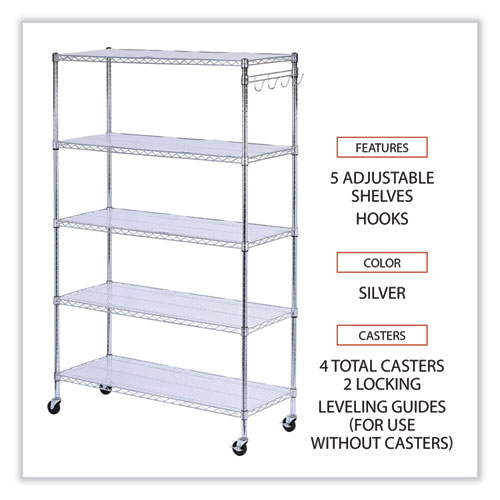 Image of Alera® 5-Shelf Wire Shelving Kit With Casters And Shelf Liners, 48W X 18D X 72H, Silver