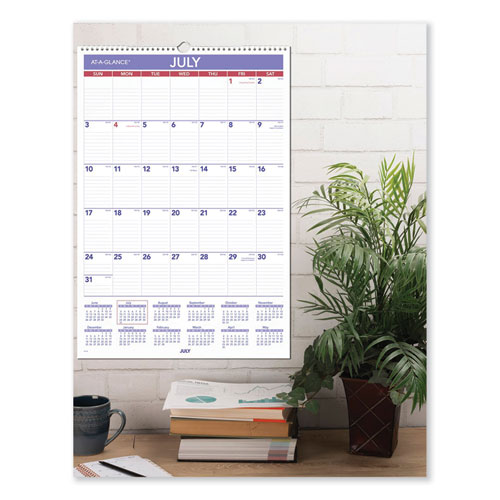 Academic Monthly Wall Calendar, 15.5 x 22.75, White/Violet/Red Sheets, 12-Month (July-June): 2022-2023