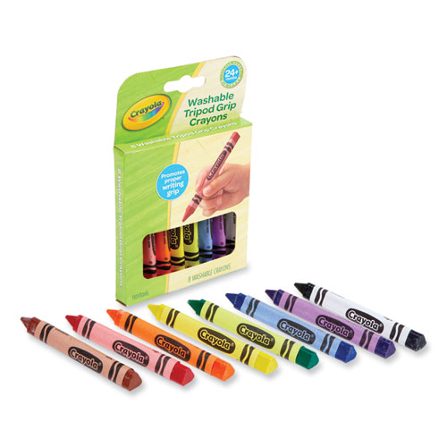 Image of Crayola® Washable Tripod Grip Crayons, Assorted Colors, 8/Pack