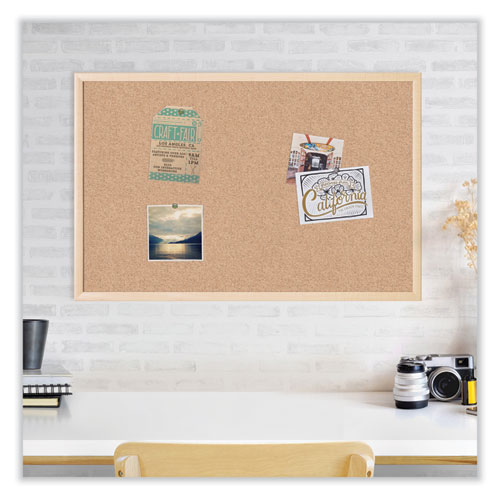 Image of U Brands Cork Bulletin Board, 35 X 23, Tan Surface, Birch Wood Frame