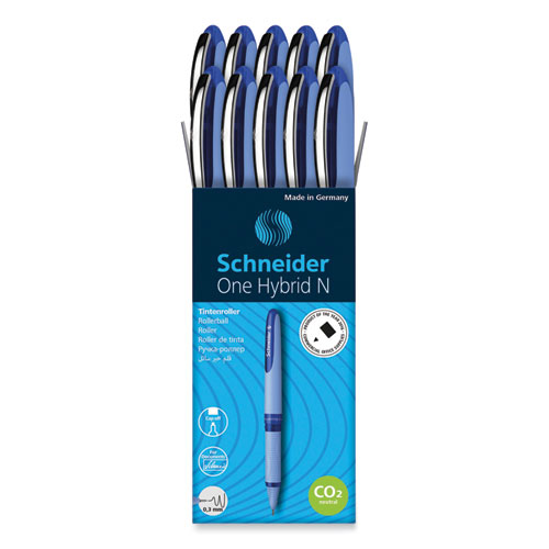 Schneider® One Hybrid N Roller Ball Pen, Stick, Fine 0.5 mm, Black Ink, Blue Barrel, 10/Box