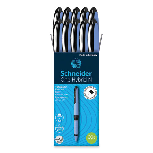 Schneider® One Hybrid N Roller Ball Pen, Stick, Fine 0.5 Mm, Black Ink, Blue Barrel, 10/Box