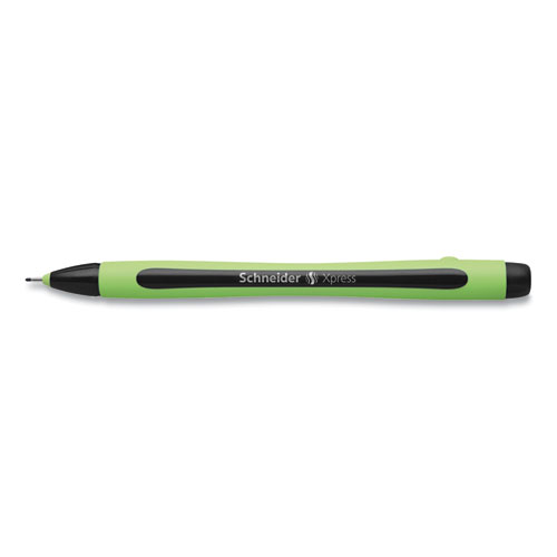 Xpress Fineliner Porous Point Pen, Stick, Medium 0.8 mm, Black Ink, Black/Green Barrel, 10/Box