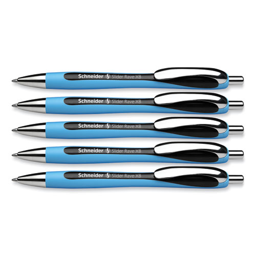 Slider Rave XB Ballpoint Pen, Retractable, Extra-Bold 1.4 mm, Black Ink, Black/Light Blue Barrel