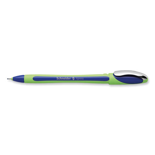 Xpress Fineliner Porous Point Pen, Stick, Medium 0.8 mm, Blue Ink, Blue/Green Barrel, 10/Box