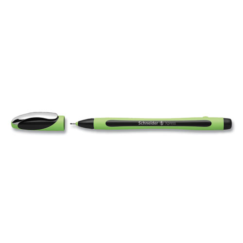 Image of Schneider® Xpress Fineliner Porous Point Pen, Stick, Medium 0.8 Mm, Black Ink, Black/Green Barrel, 10/Box