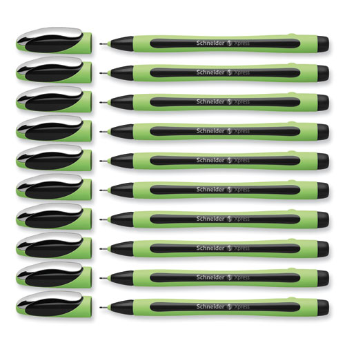 Image of Schneider® Xpress Fineliner Porous Point Pen, Stick, Medium 0.8 Mm, Black Ink, Black/Green Barrel, 10/Box