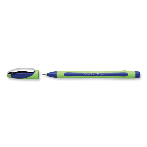 Xpress Fineliner Porous Point Pen, Stick, Medium 0.8 mm, Blue Ink, Blue/Green Barrel, 10/Box