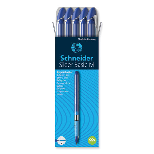 Schneider® Slider Basic Ballpoint Pen, Stick, Medium 0.8 Mm, Blue Ink, Blue Barrel, 10/Box