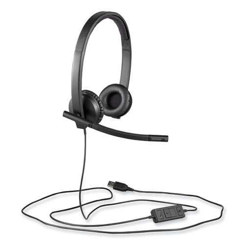 Image of Logitech® H570E Binaural Over The Head Wired Headset, Black