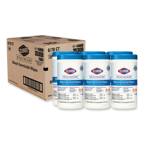 White 3/4 x 9 Unscented/Canister Clorox Healthcare 35309 Bleach Germicidal Wipes 6 70 Count 