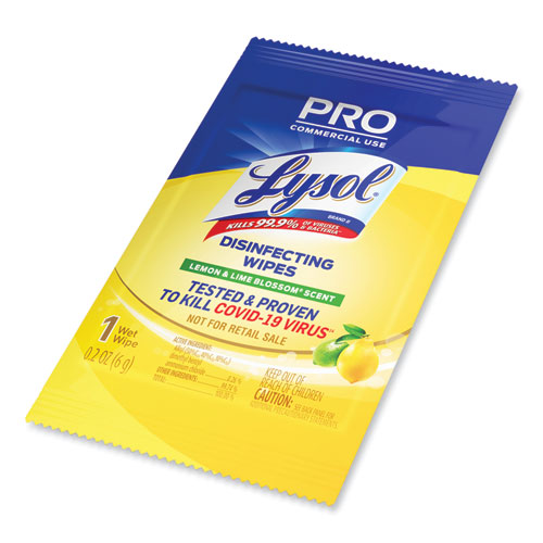 Image of Lysol® Brand Professional Disinfecting Wipe Single Count Packet, 1-Ply, 6 X 7, Lemon And Lime Blossom, White, 300 Packets/Carton