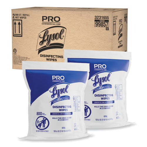 Image of Lysol® Brand Professional Disinfecting Wipe Bucket Refill, 1-Ply, 6 X 8, Lemon And Lime Blossom, White, 800 Wipes/Bag, 2 Refill Bags/Ct