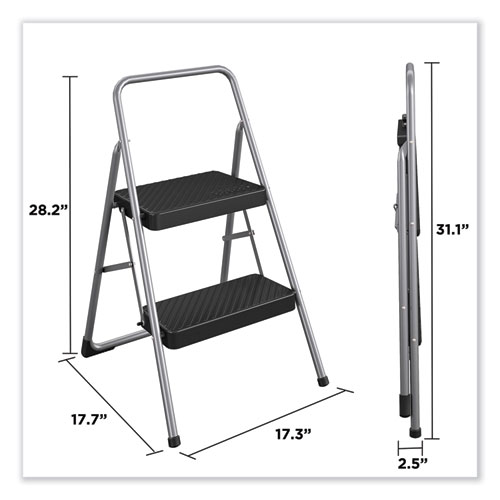 2-Step Folding Steel Step Stool, 200 lb Capacity, 28.13" Working Height, Cool Gray