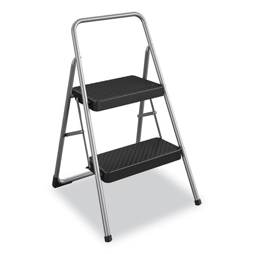 Cosco® 2-Step Folding Steel Step Stool, 200 lb Capacity, 28.13" Working Height, Cool Gray