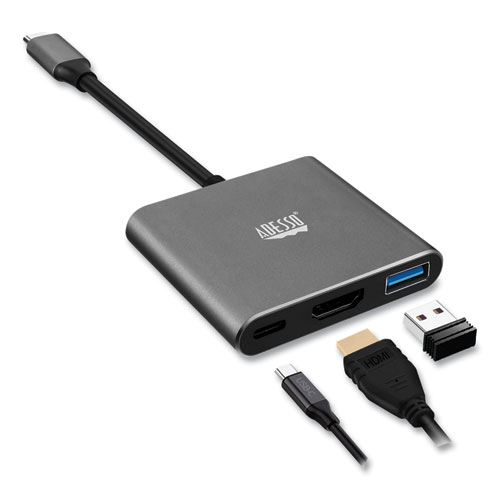 3-in-1 USB-C Multi-Port TAA Compliant Docking Station, HDMI, USB-C, USB 3  A+PD, Black/Gray