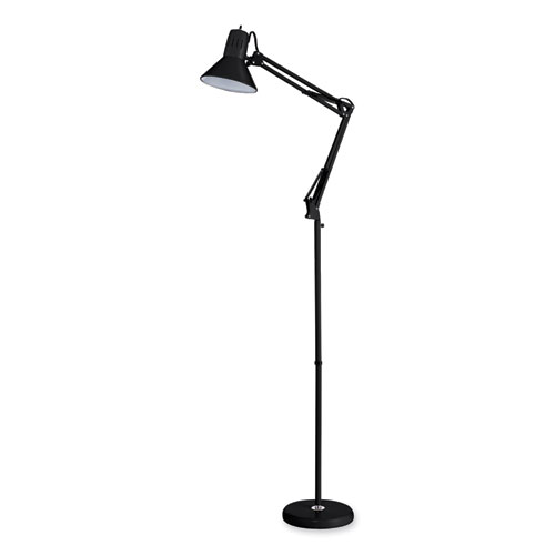 Swing Arm Metal Floor Lamp, 64.96" to 72" Tall, Black Base, Black Metal Shade